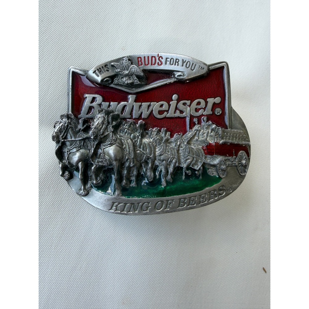 Vintage 1996 Budweiser Clydesdale Belt Buckle King of Beers C&J Inc USA Made